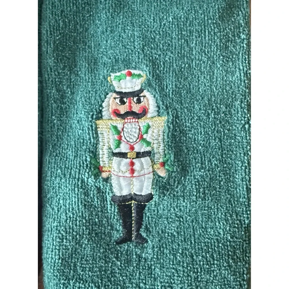 Vintage Saturday Knight Nutcracker Christmas Towel Set 6 Pc Hunter Green Cotton
